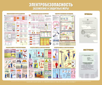 С24 Стенд электробезопасность (заземление и защитные меры) (1200х1000 мм, карманы, Прямая печать на пластик) - Стенды - Стенды по электробезопасности - ohrana.inoy.org