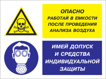 Кз 90 опасно - работай в емкости после проведения анализа воздуха. имей допуск и средства индивидуальной защиты. (пленка, 600х400 мм) - Знаки безопасности - Комбинированные знаки безопасности - ohrana.inoy.org