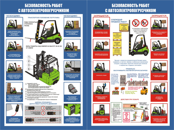 ПС50 Безопасность работ с электропогрузчиками (пленка самокл., А2, 2 листа) - Плакаты - Охрана труда на складе - ohrana.inoy.org